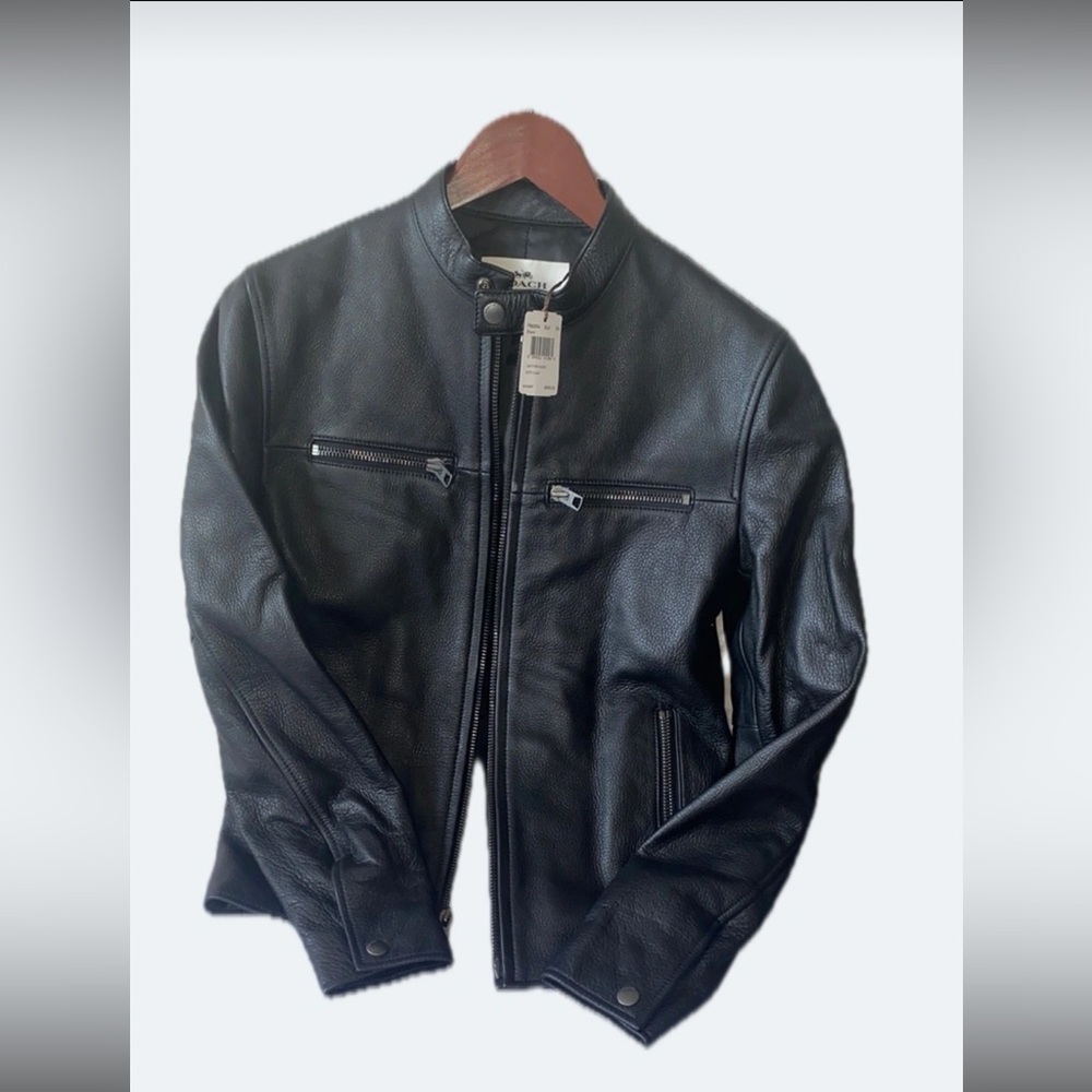 COACH Brand new Leather Racer Men’s black jacket